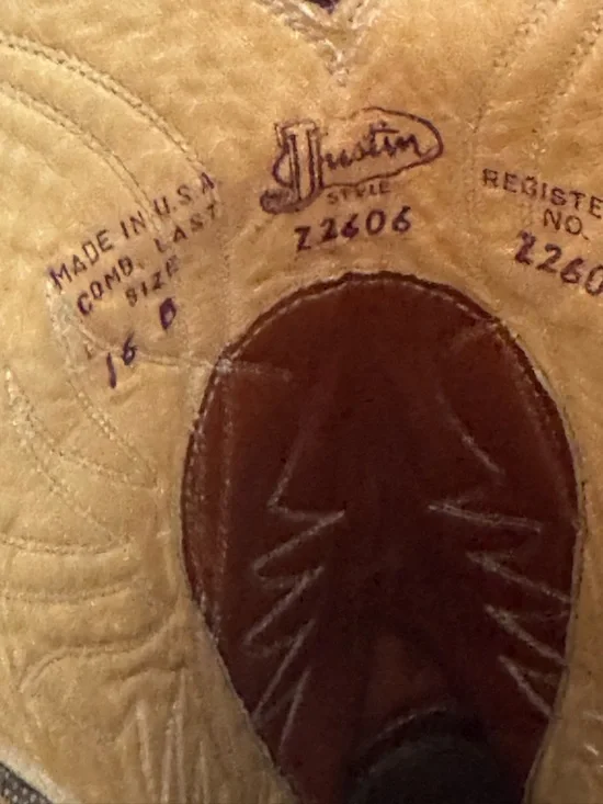Men’s Justin Leather Cowboy Boots, Size 16D, Made in USA, Western, Vintage Tan - Picture 4 of 16